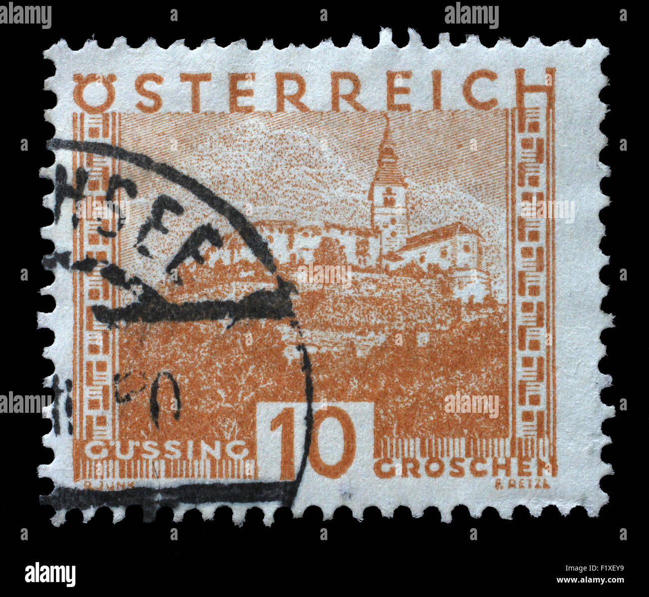 Stamp printed in the Austria shows Gussing, circa 1929 Stock Photo