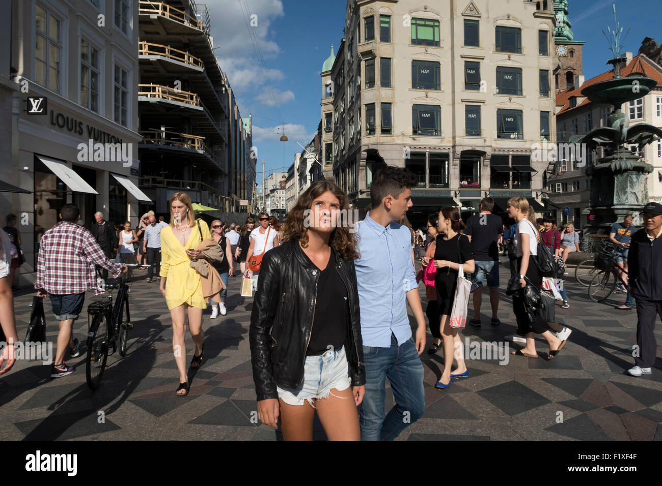 People walking on a busy street in Copenhagen, Denmark Stock Photo