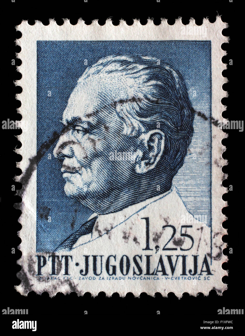 YUGOSLAVIA - CIRCA 1967: Stamp printed in Yugoslavia shows a portrait of Yugoslavian President Josip Broz Tito, circa 1967 Stock Photo