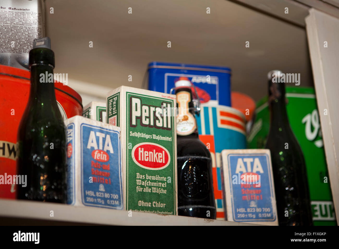 Shelves, merchant's shop from the postwar period, Germany, Europe Stock