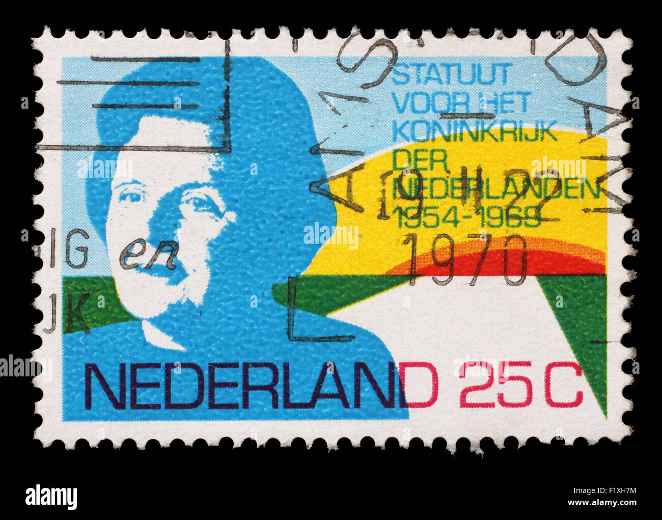 Stamp printed in Netherlands shows portrait of Queen Juliana, circa 1969 Stock Photo