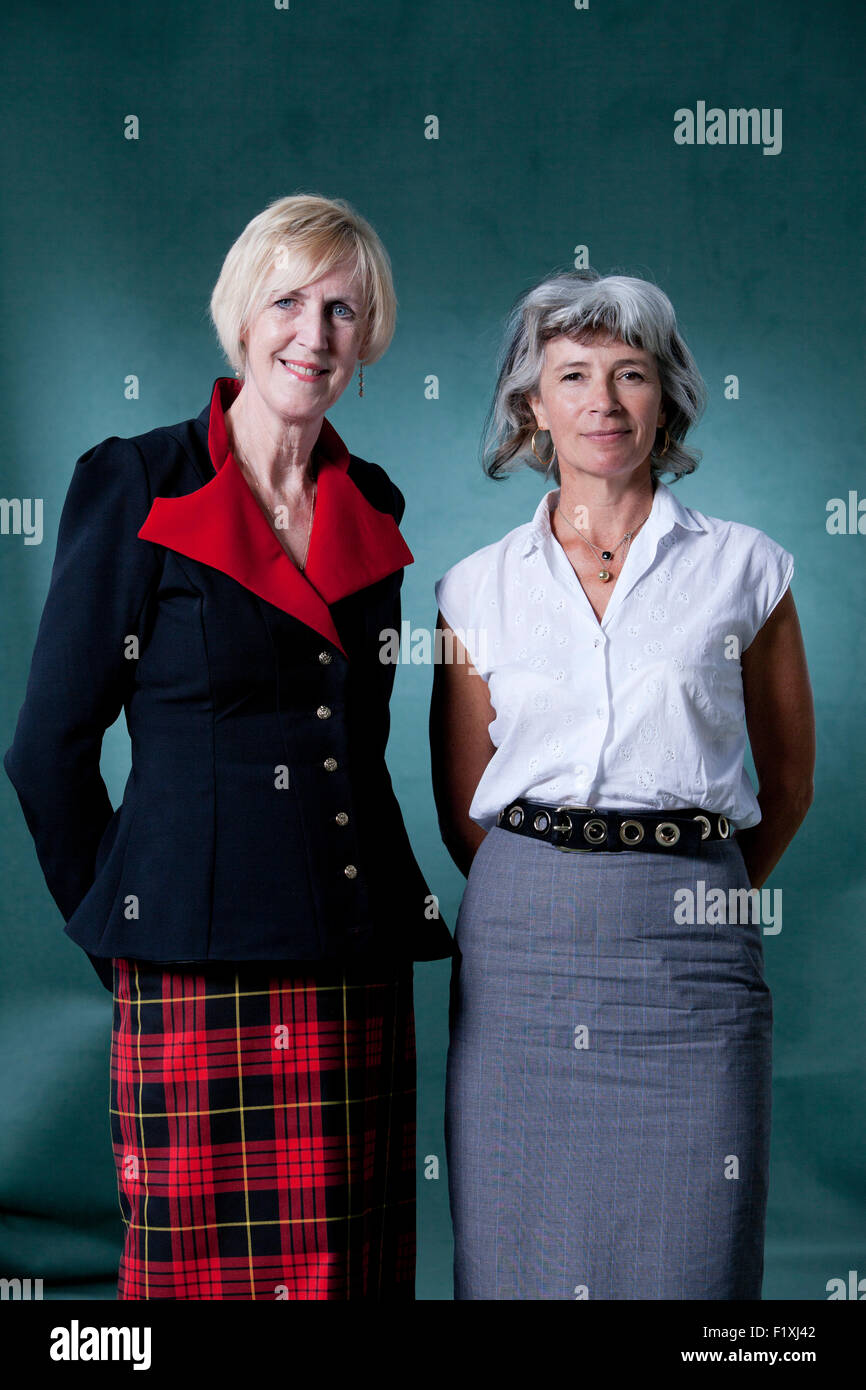 Lin Anderson (left), Tartan Noir crime novelist and Christobel Kent, the English novelist, at the Edinburgh International Book Festival 2015. Edinburgh, Scotland. 20th August 2015 Stock Photo