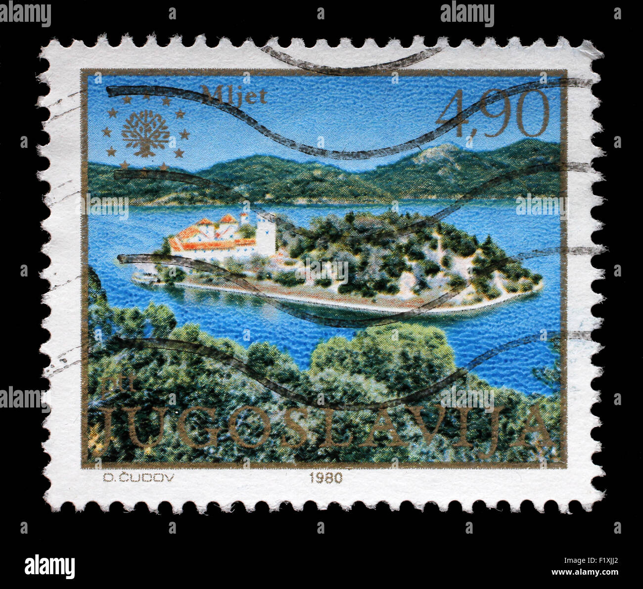 Stamp printed in Yugoslavia shows the island of Mljet, Adriatic sea, Croatia, circa 1980. Stock Photo