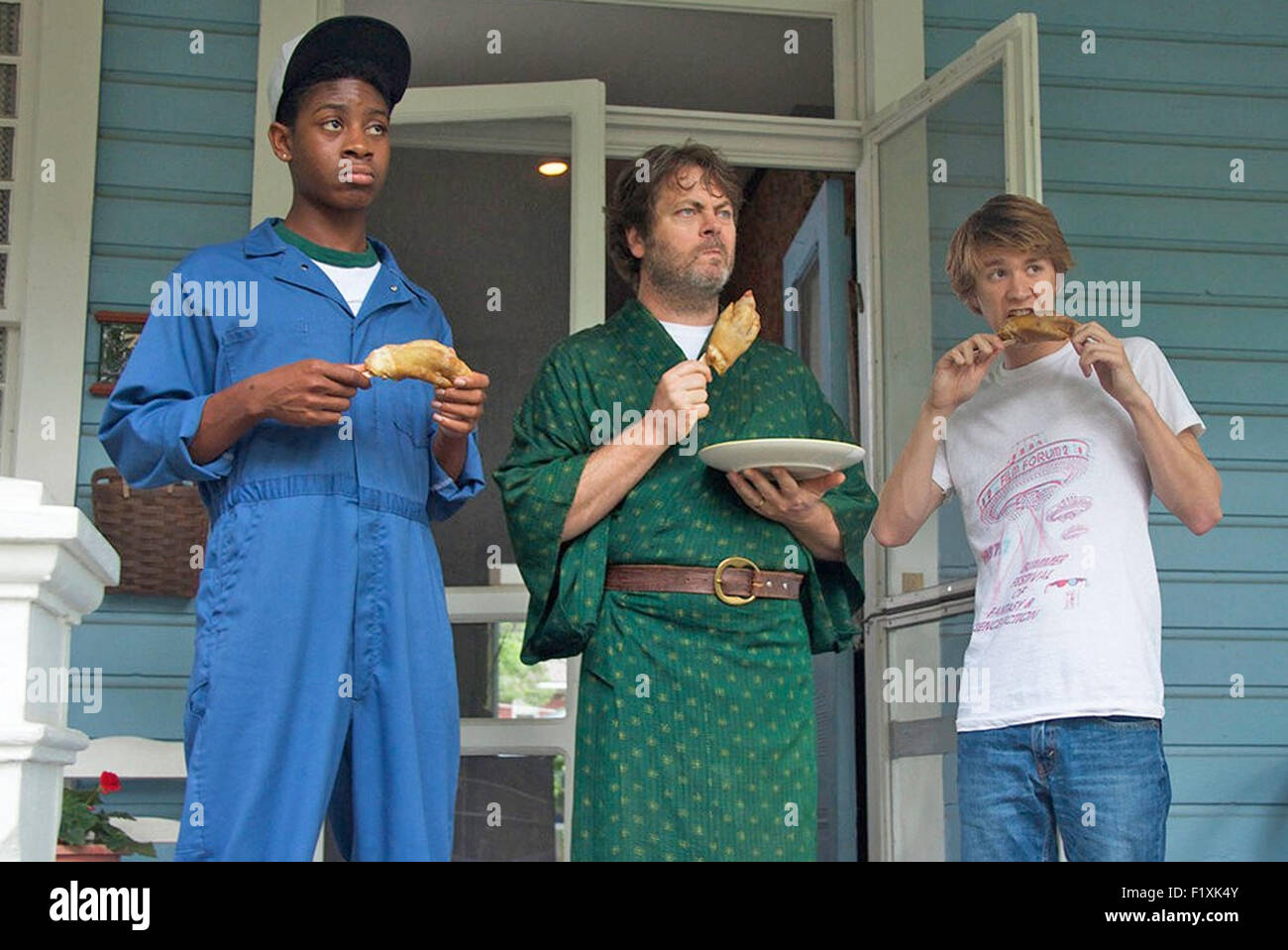ME AND EARL AND THE DYING GIRL 2015 Fox Searchlight film with from left: RJ Cyler, Nick Offerman and Thomas Mann Stock Photo