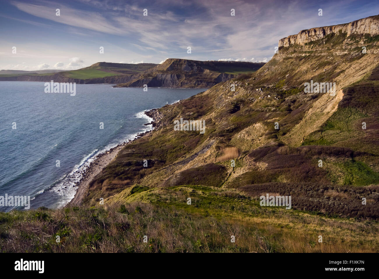 View looking along Emmetts Hill towards Houn Tout on Dorset's Jurassic Coast, England, UK Stock Photo