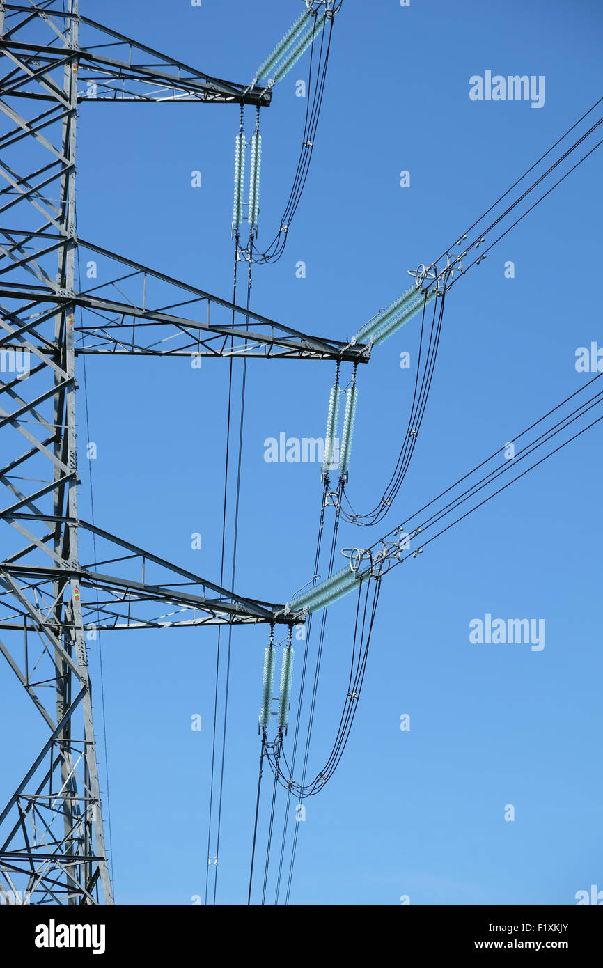 power lines on a pylon Stock Photo