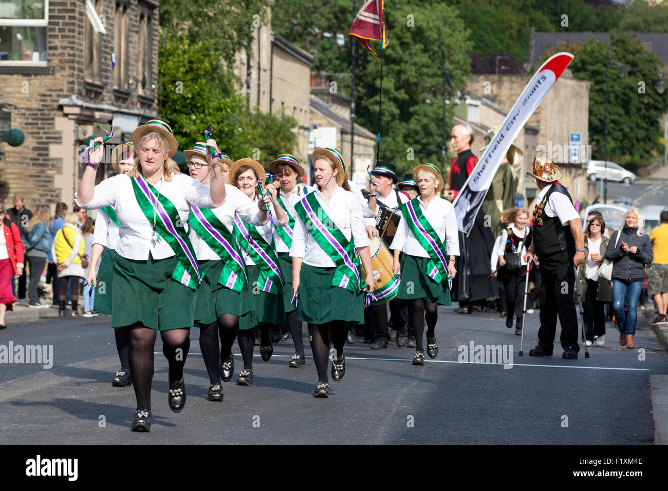 Silkstone Greens traditional dancers taking part in the Rushbearing festival procession, Sowerby Bridge, West Yorkshire Stock Photo