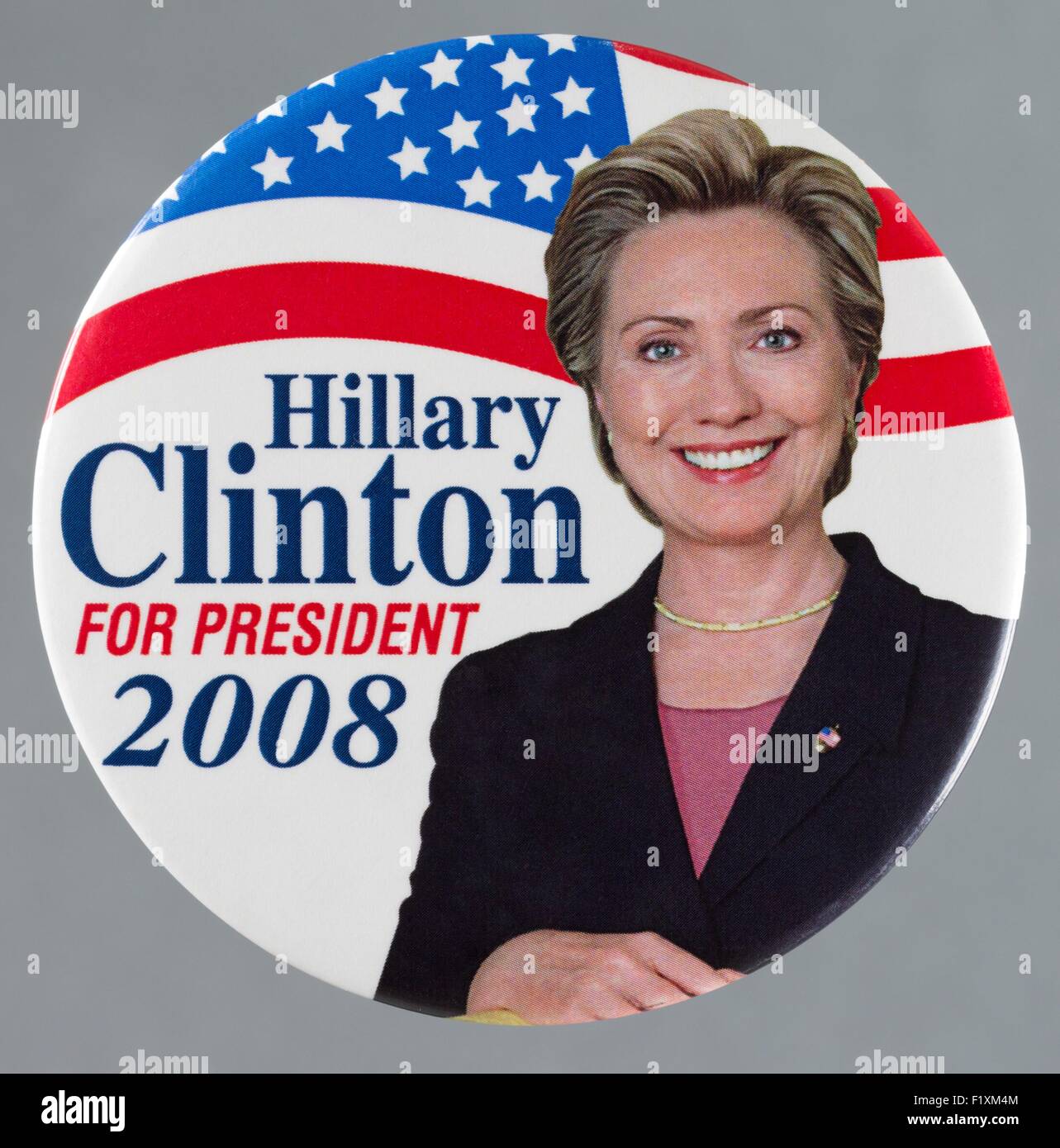 A 2008 Hillary Rodham Clinton United States presidential primary campaign button pin Stock Photo