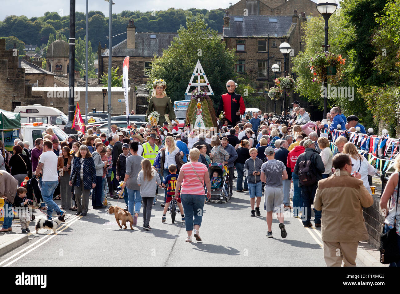 Crowd of visitors at the Rushbearing festival, West Yorkshire, UK Stock Photo