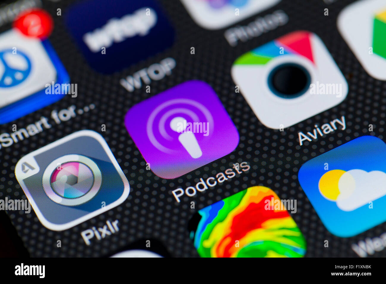 Podcasts app icon on iPhone screen - USA Stock Photo