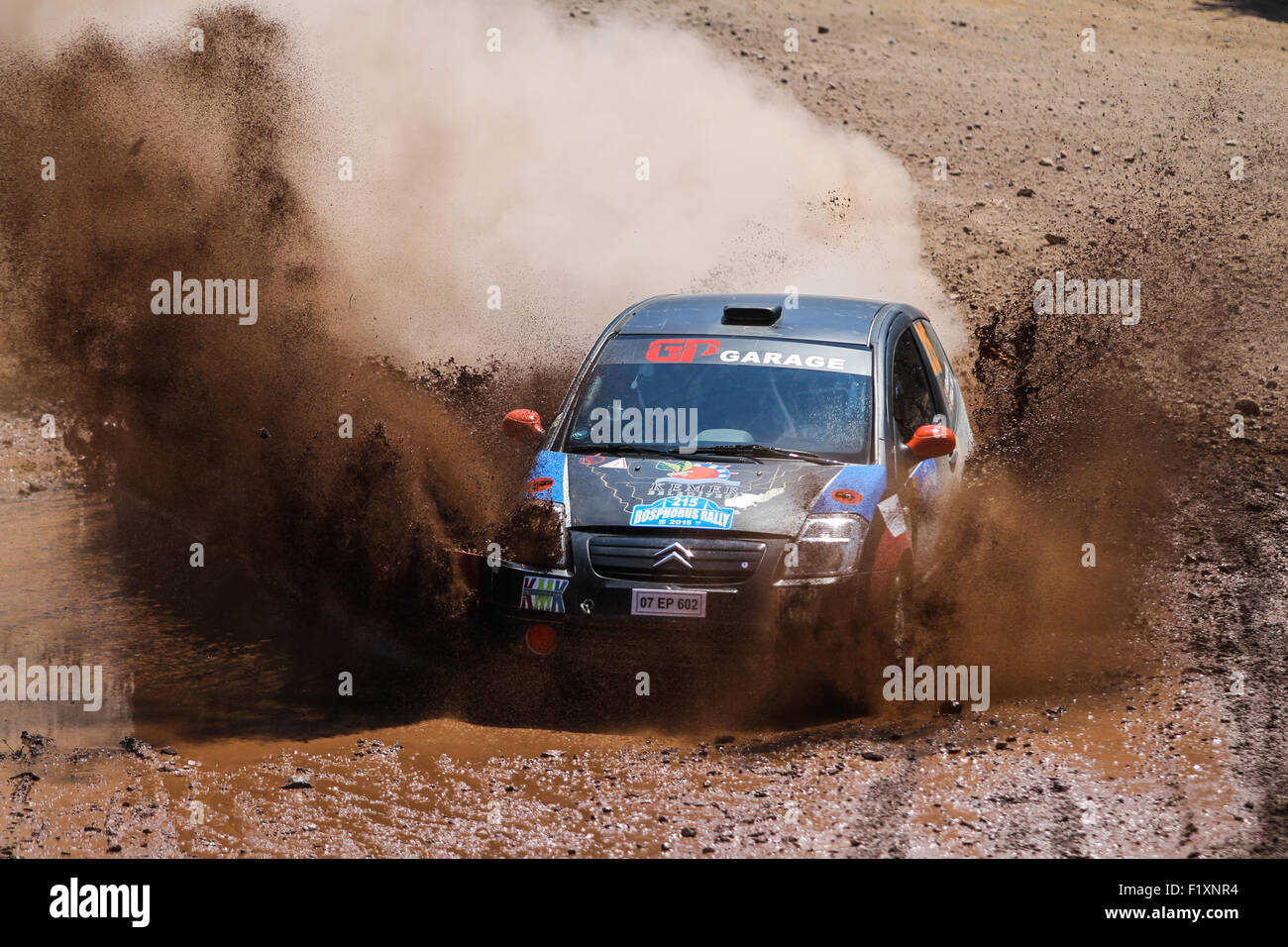 ISTANBUL, TURKEY - JULY 26, 2015: Kenan Kar drives Citroen C2 GT in Bosphorus Rally 2015, Gocbeyli stage Stock Photo