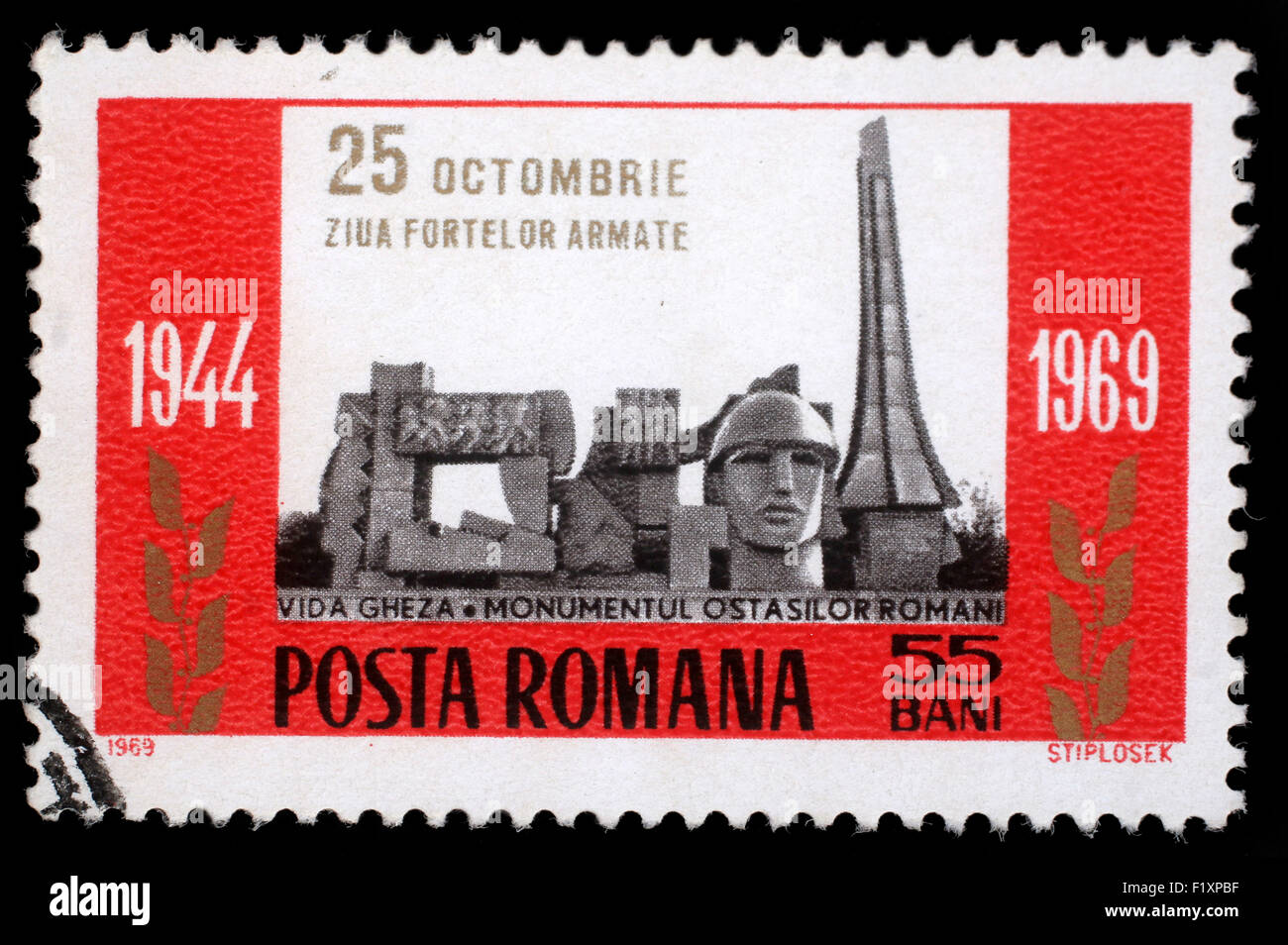 Stamp printed in the Romania shows Armed Forces Memorial, 12th Anniversary of the People's Army, circa 1960 Stock Photo
