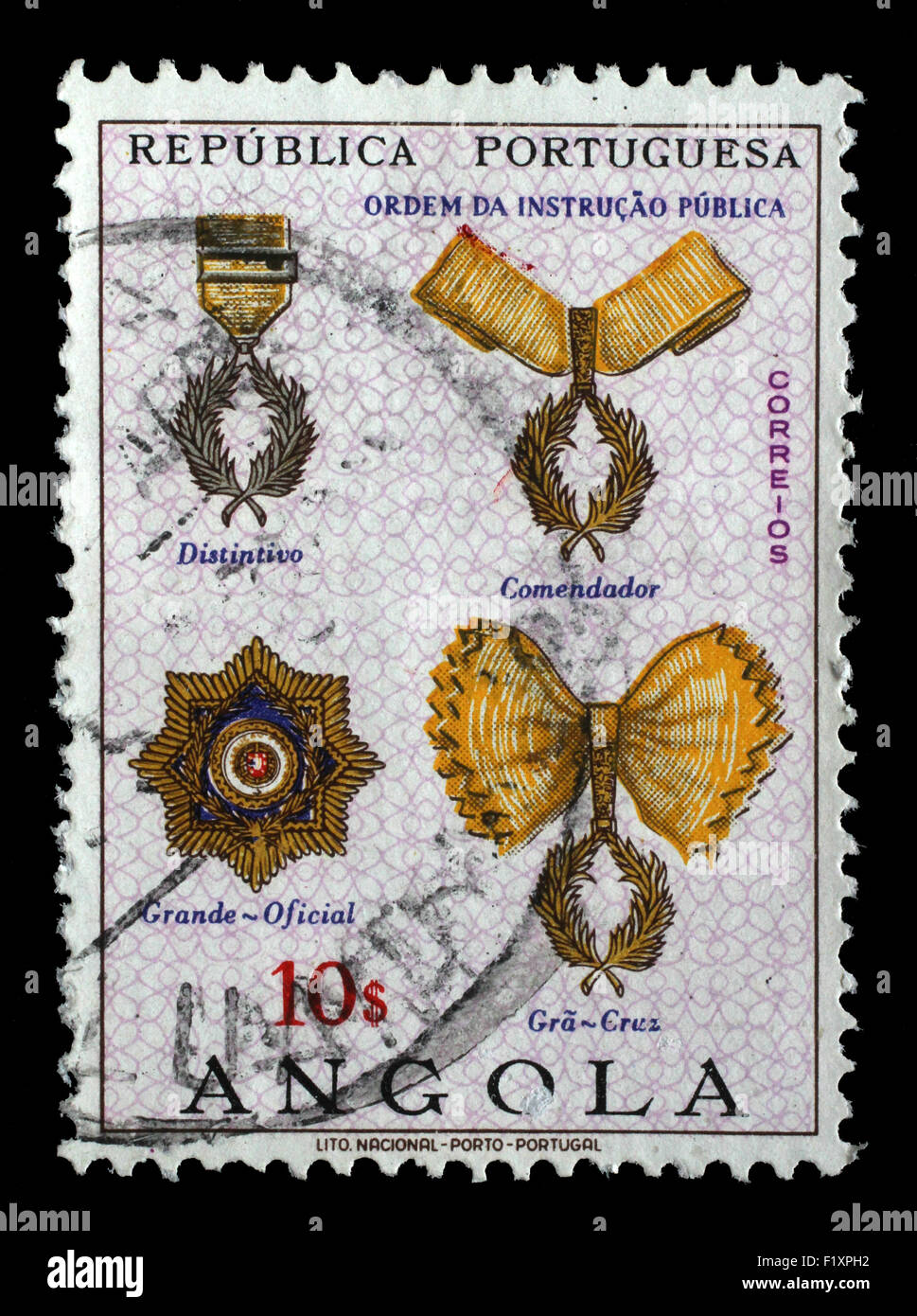 Stamp printed in the Angola shows Portuguese Civil and Military Orders, circa 1967. Stock Photo