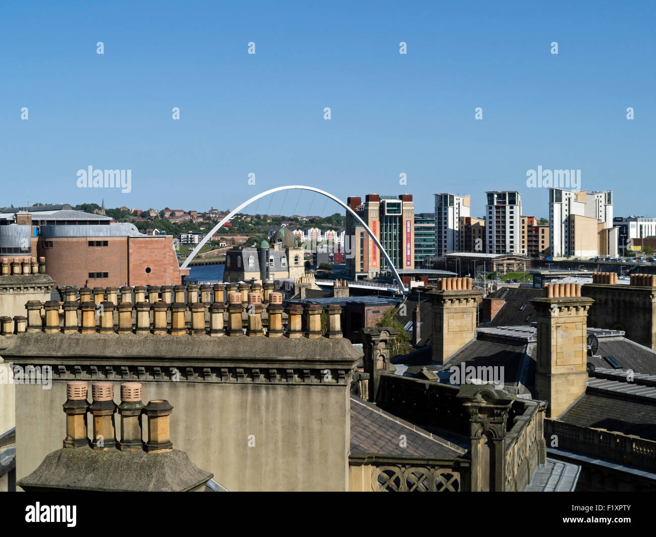 Millennium bridge and Baltic art gallery Gateshead quays seen from the