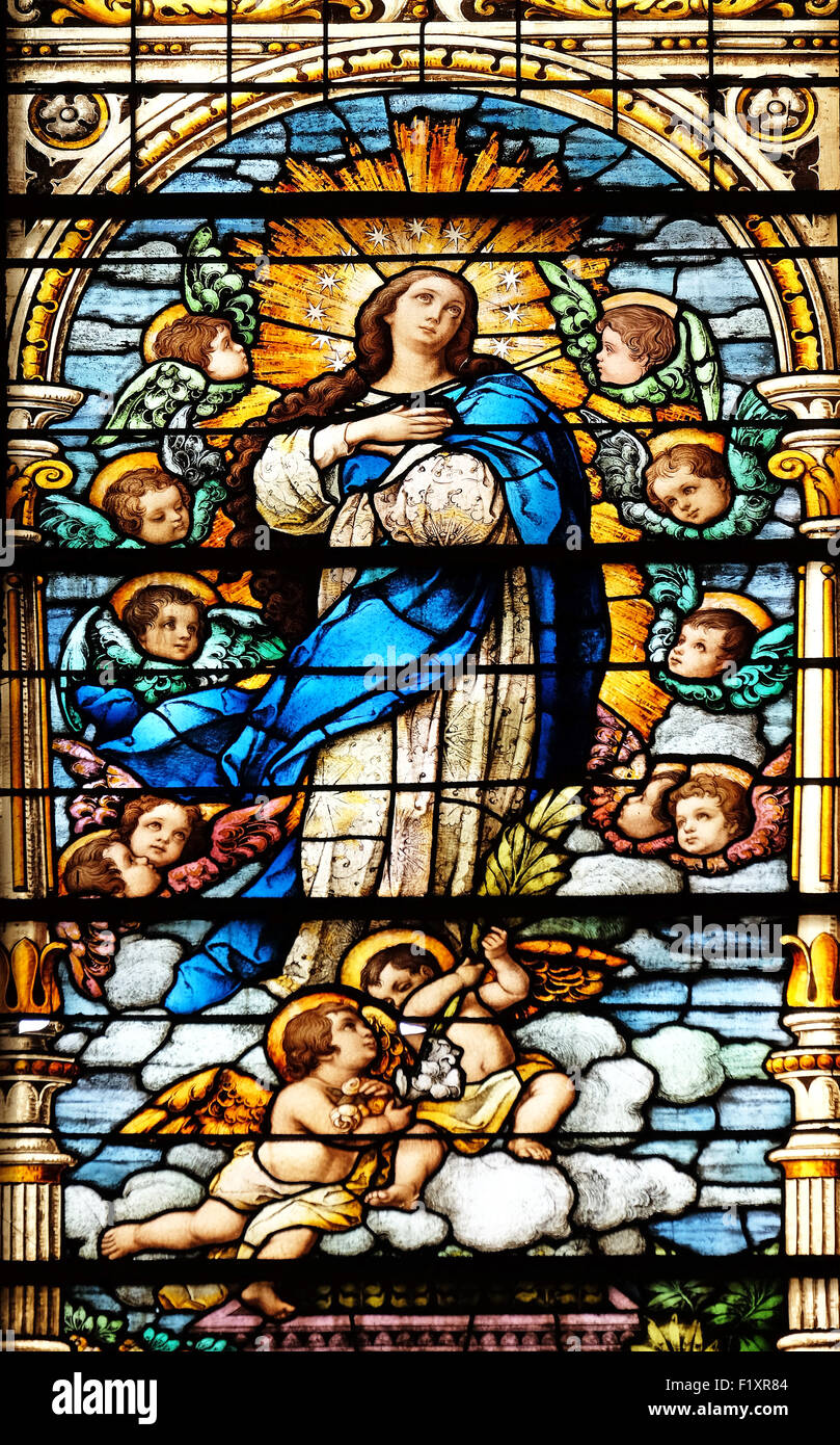 Assumption of the Virgin Mary, stained glass window in the Basilica of