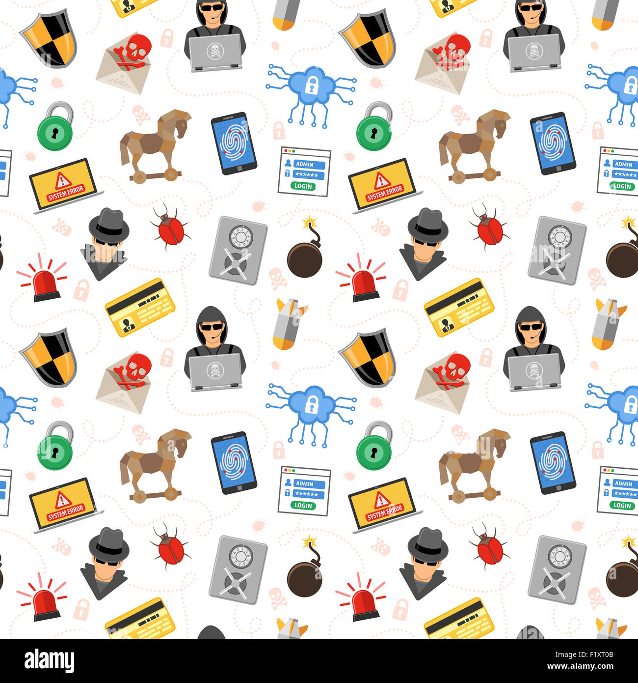 Internet Security Seamless Pattern with Flat Icon Set for Flyer, Poster ...