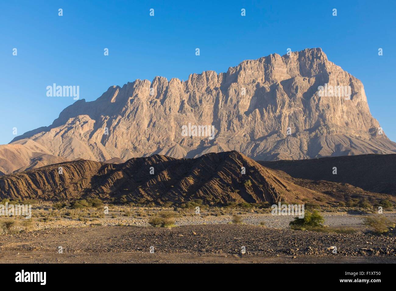Sultanate of Oman, gouvernorate of Ad Dhahirah, Wadi Damm, Djebel Misht in the Al Hajar Mountains range Stock Photo