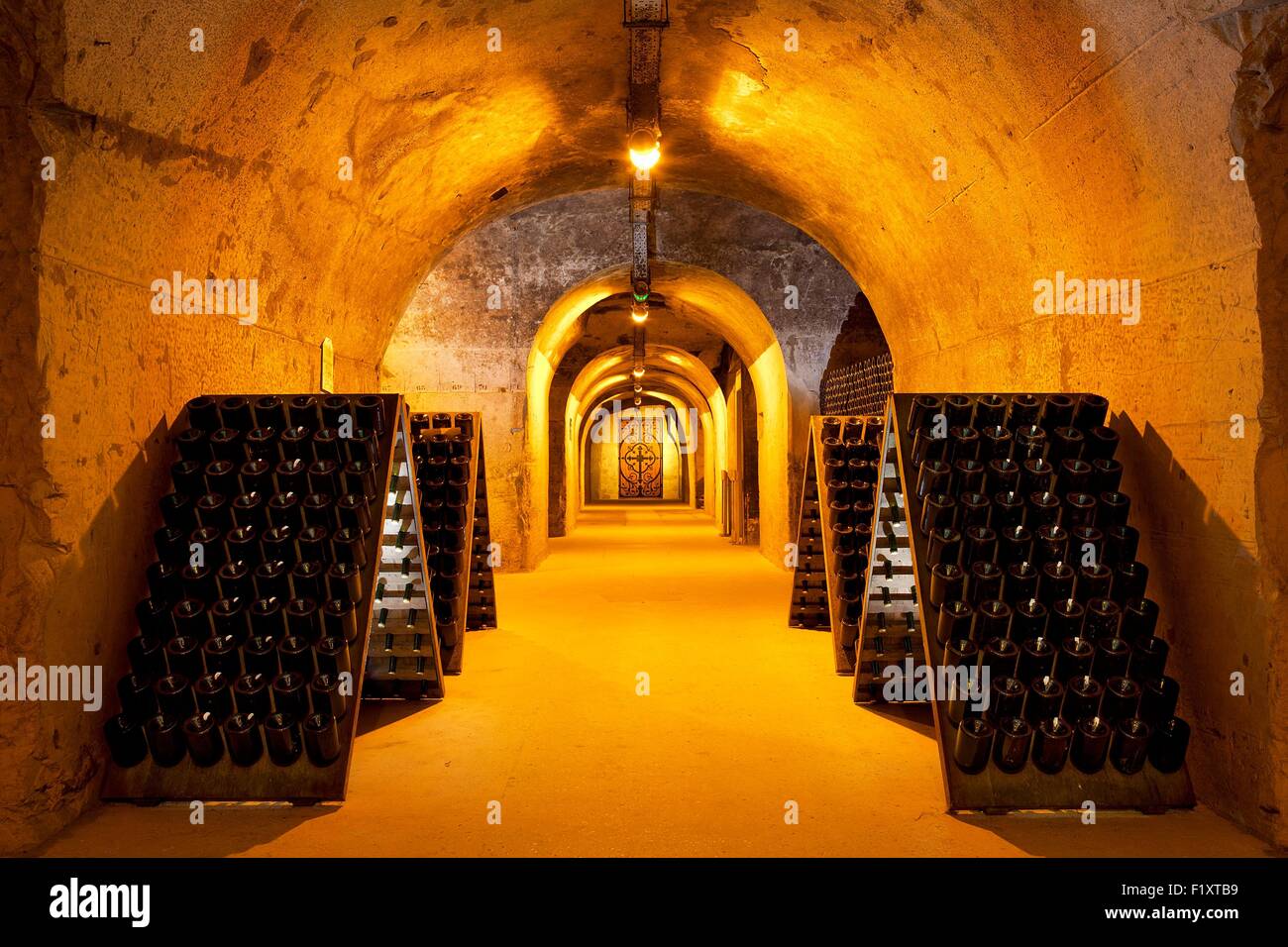 France, Marne, Reims, cellar of Taittinger wine Champagnes Stock Photo