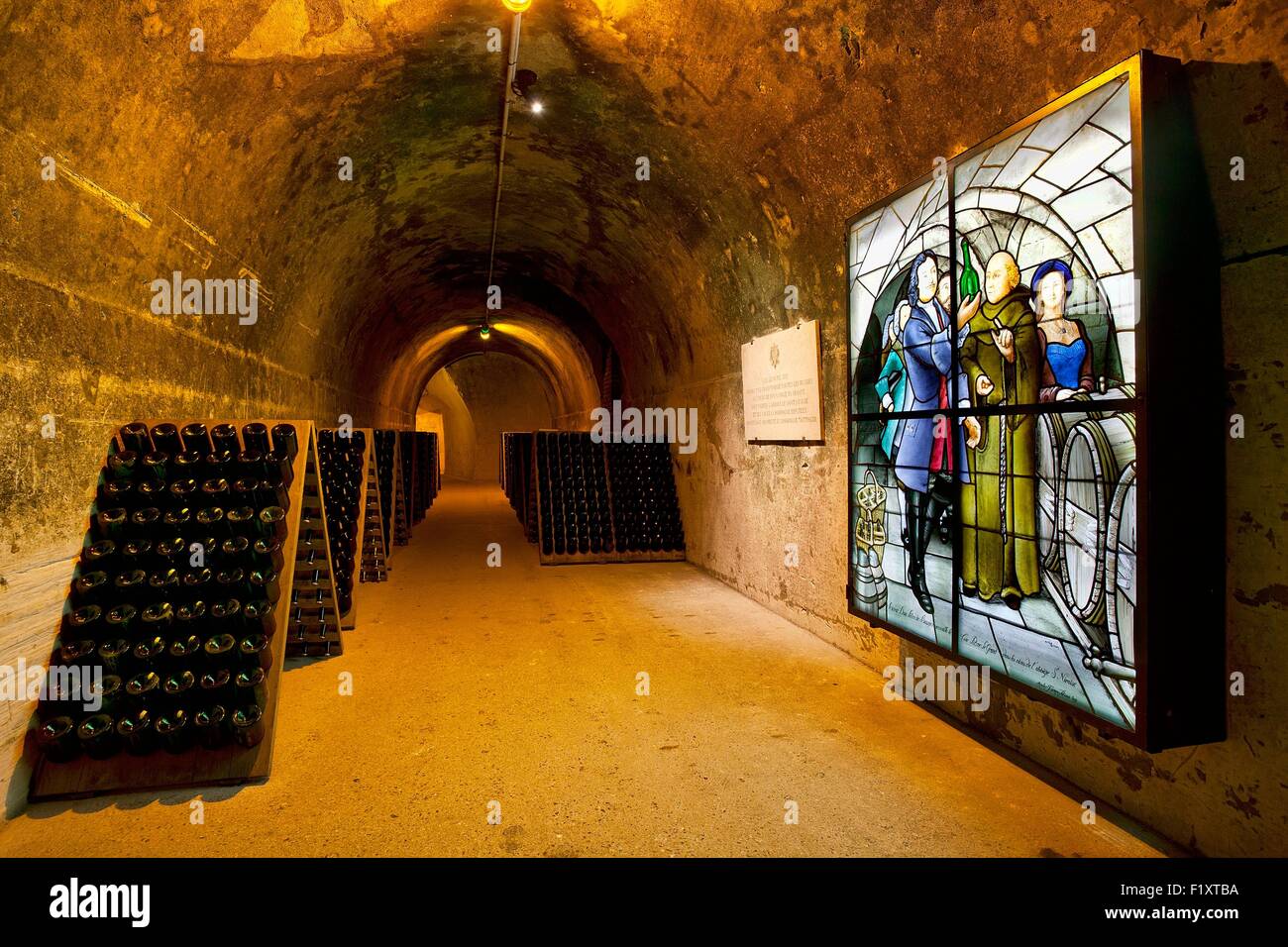 France, Marne, Reims, cellar of Taittinger wine Champagnes Stock Photo