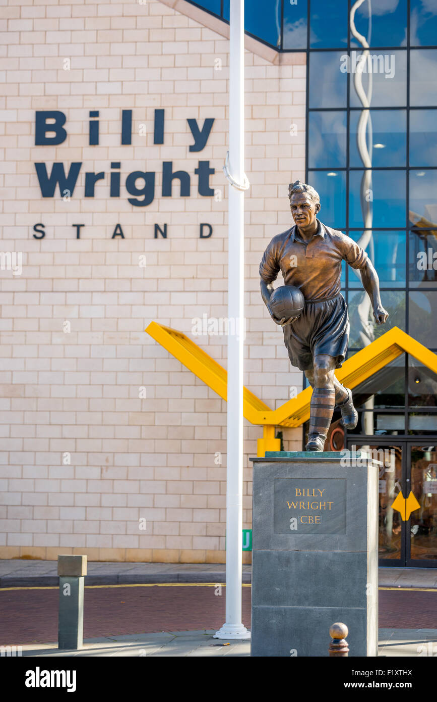 The Billy Wright stand with the billy wright statue at Wolverhampton Wanderers football ground in Wolverhampton West midlands UK Stock Photo