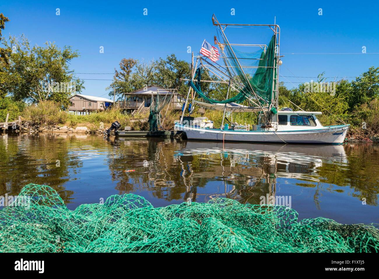 United States, Louisiana, Pointe aux Chenes, shrimp boats on the bayou