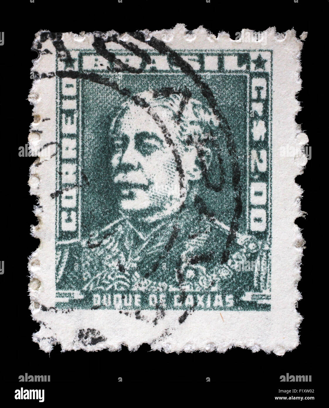 Stamp printed in Brazil from the Portraits issue shows Duke of Caxias, circa 1954. Stock Photo