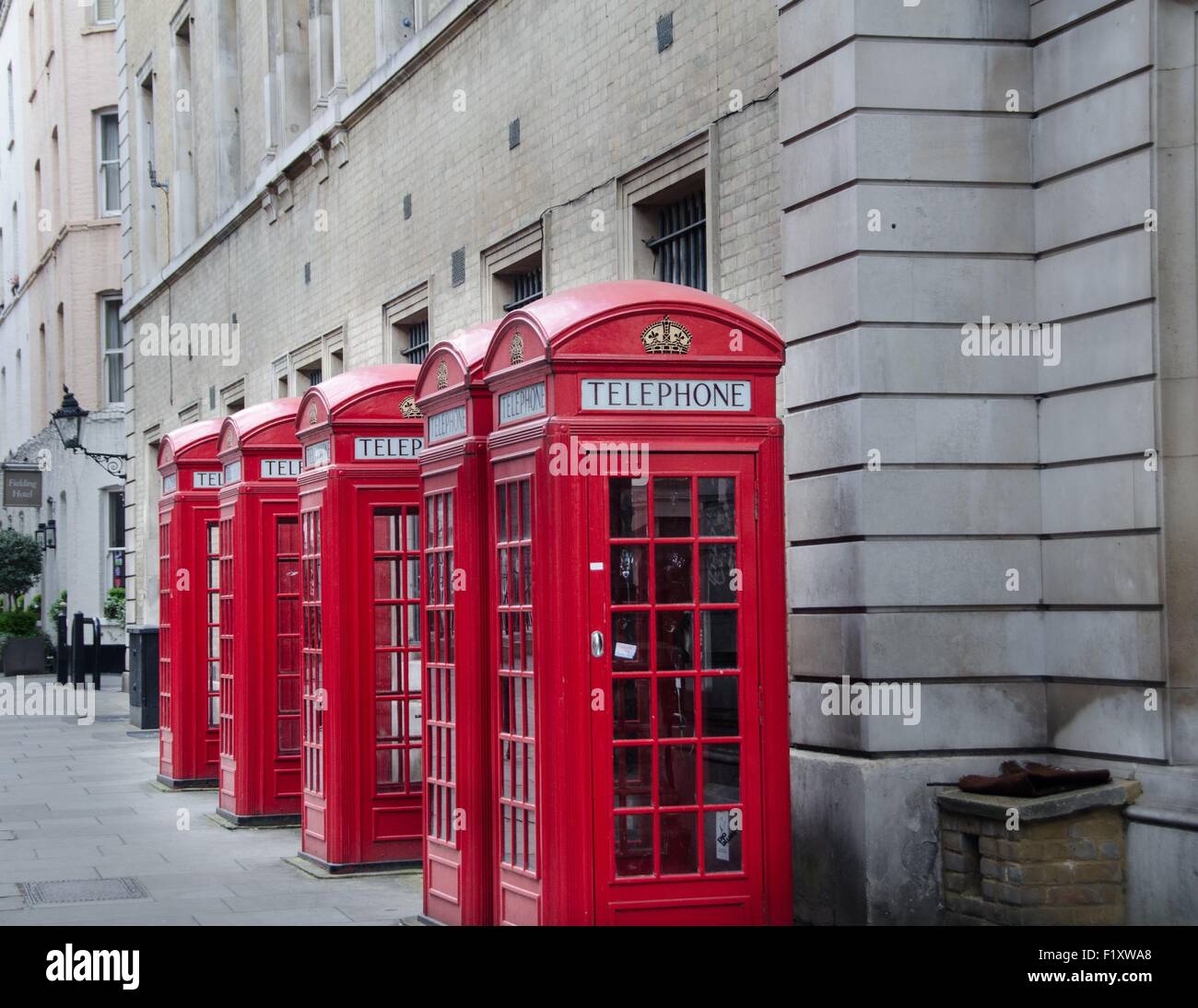 5 classic telephone booths in London, UK Stock Photo
