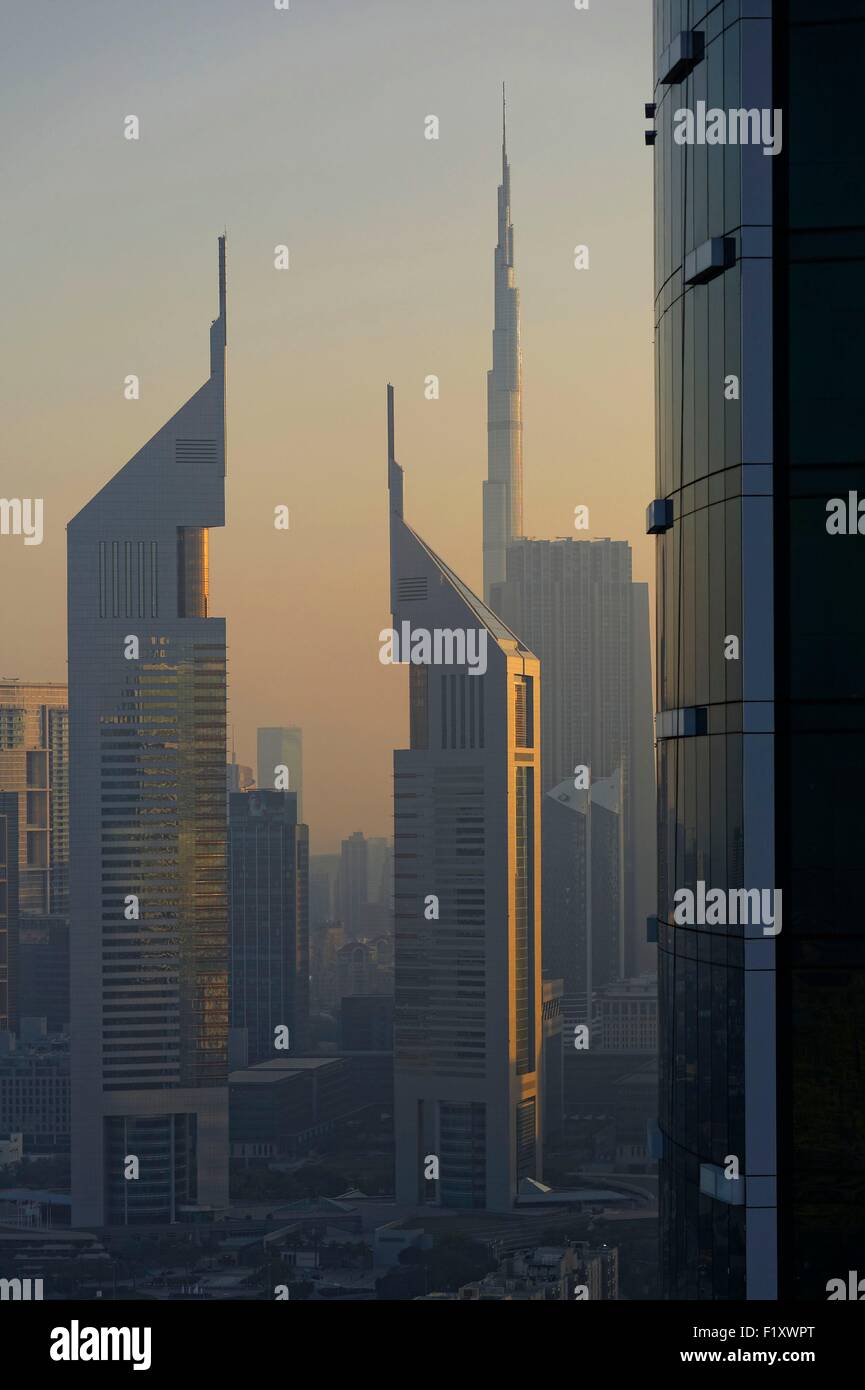 United Arab Emirates, Dubai, Sheikh Zayed Road, DIFC district Stock Photo