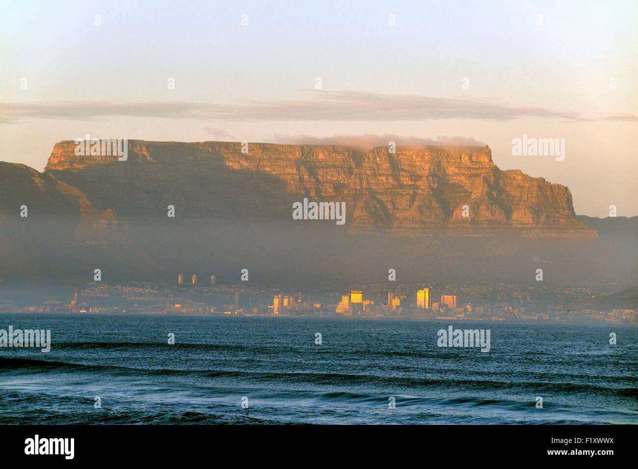 South Africa, Western Cape, Cape Town, Table Mountain, view from Bloubergstrand Stock Photo