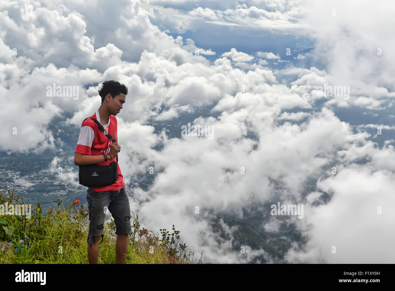 Climbers were enjoying the natural beauty of the mountain peaks Burni Telong, Bener Meriah, Aceh province, Indonesia Stock Photo