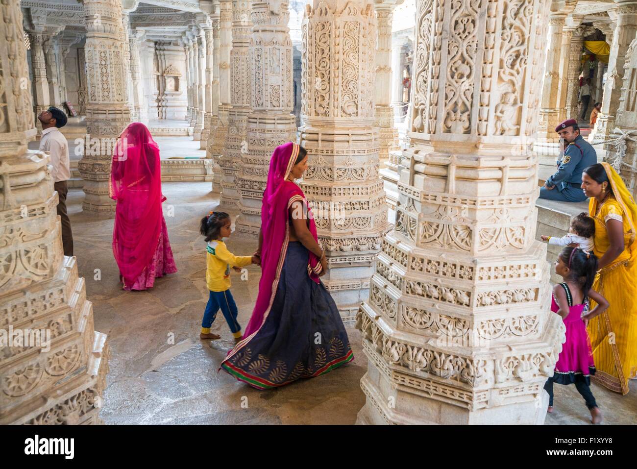 India, Rajasthan state, Ranakpur, Adinath Ja∩n temple Stock Photo