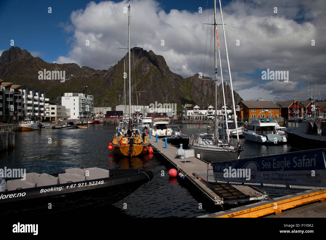 A harbor in the Lofoten Islands in Norway Stock Photo