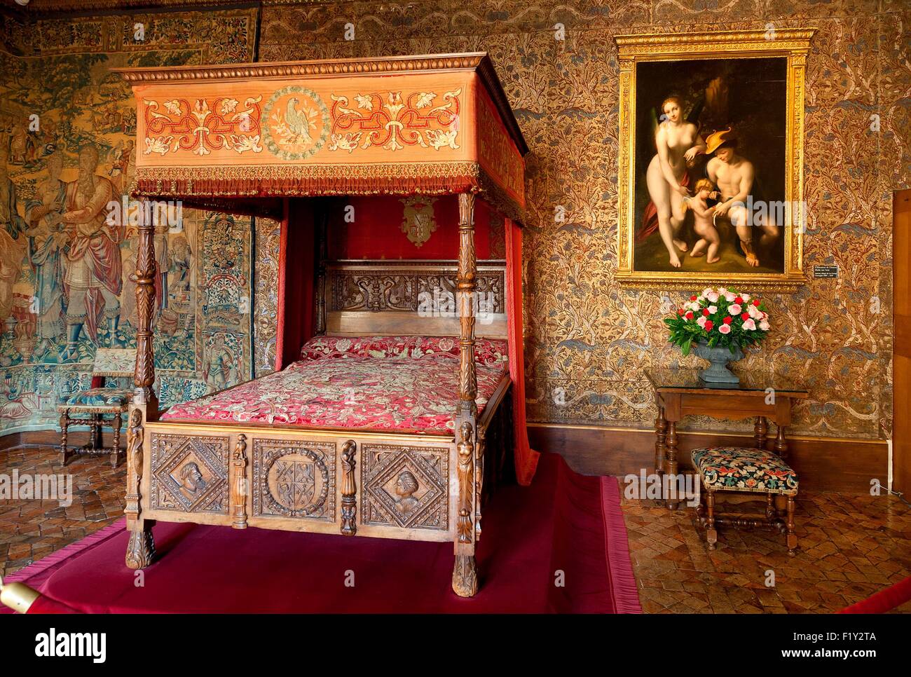 France, Indre et Loire, Chenonceau Castle, Catherine de Medici's Bedroom Stock Photo
