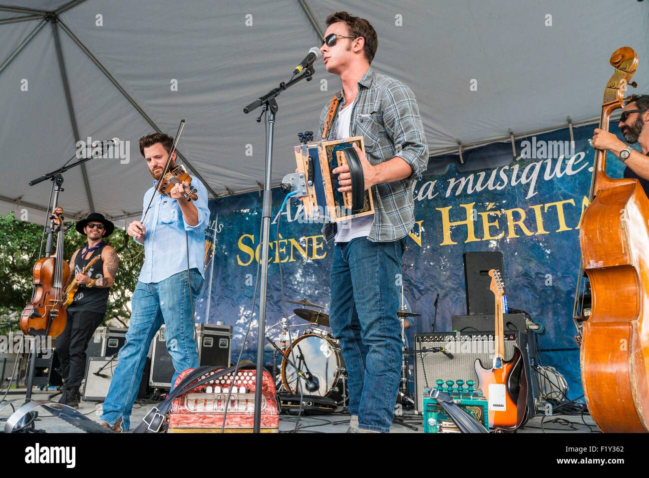 united States, Louisiana, Lafayette, Acadian and Creol music festival, cajun music Sons of voodoo band, Billy McDonald Stock Photo