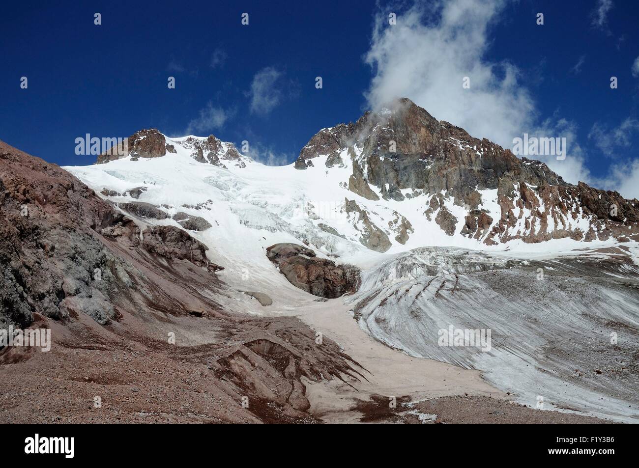 Georgia, Greater Caucasus, Mtskheta-Mtianeti, Mount Kazbek, Mount Kazbek (5047m) Stock Photo