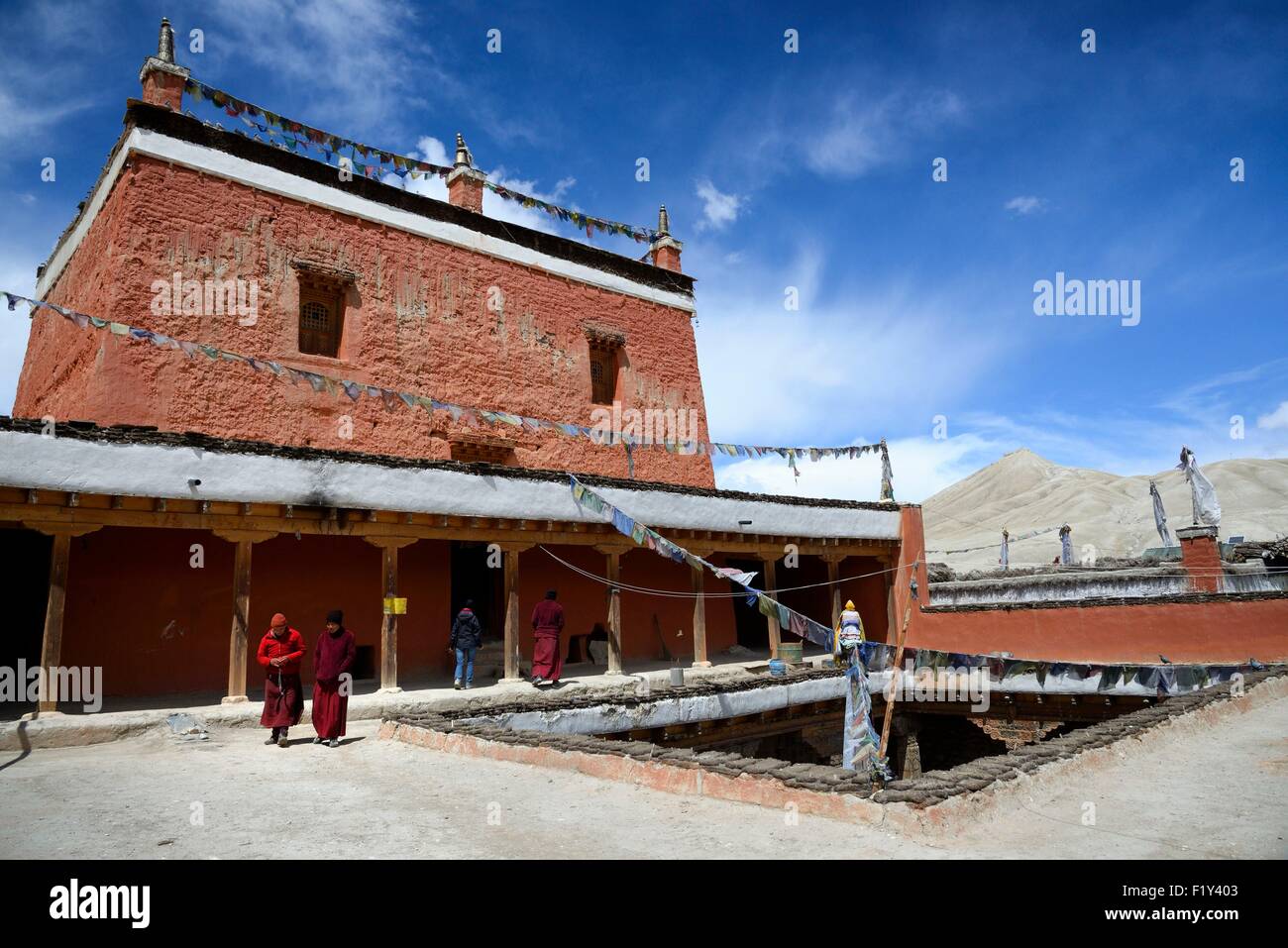 Nepal, Gandaki zone, Upper Mustang (near the border with Tibet), monks and monastery in the walled city of Lo Manthang, the historical capital of the Kingdom of Lo Stock Photo