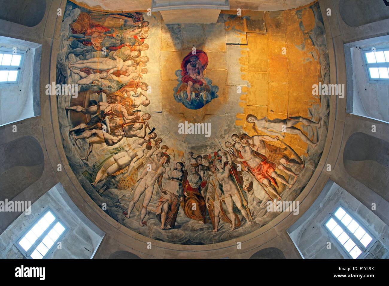 France, Yonne, Tanlay, castle of Tanlay, the cupola of the Ligue's tower with its fresco depicting some protestant and catholic dignitaries as mythological divinities Stock Photo