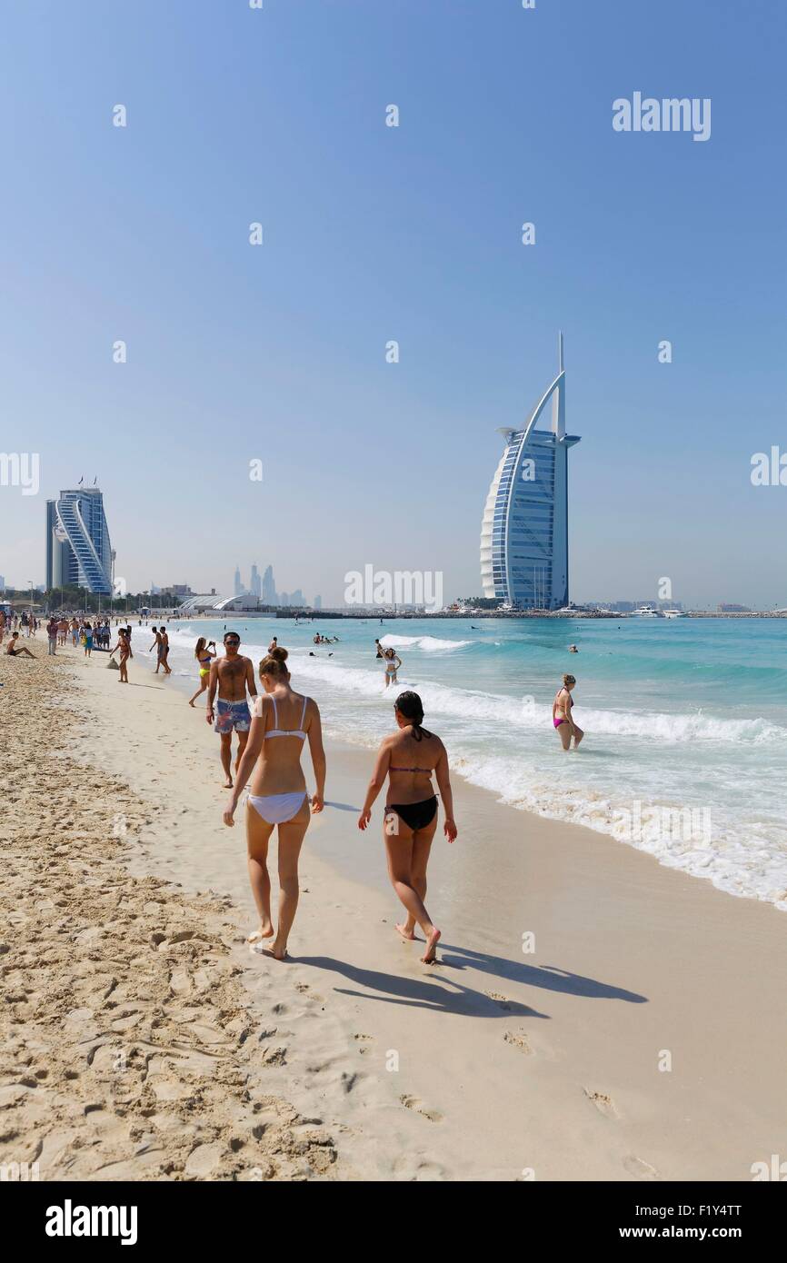 United Arab Emirates, Dubai, Burj Al Arab beach Stock Photo