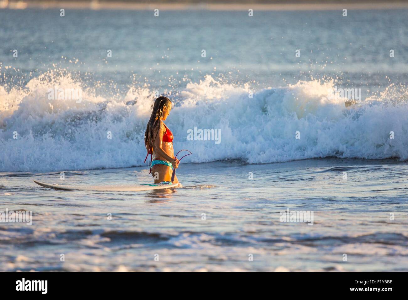Costa Rica, Guanacaste province, Nicoya Peninsula, near Tamarindo, Playa Grande, surfer Stock Photo