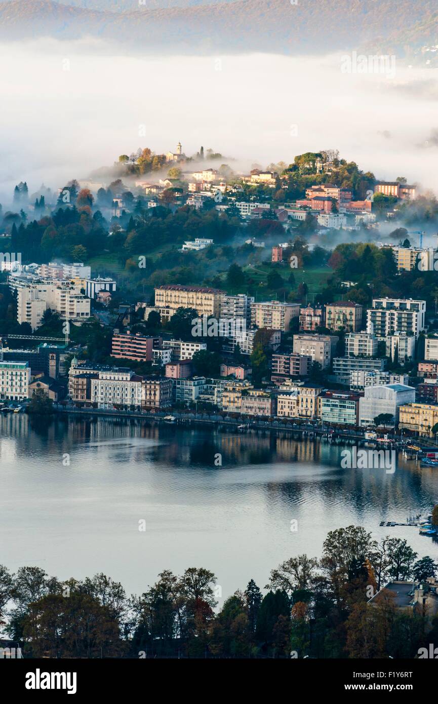 Switzerland, Ticino, Lugano, mist on the city Stock Photo