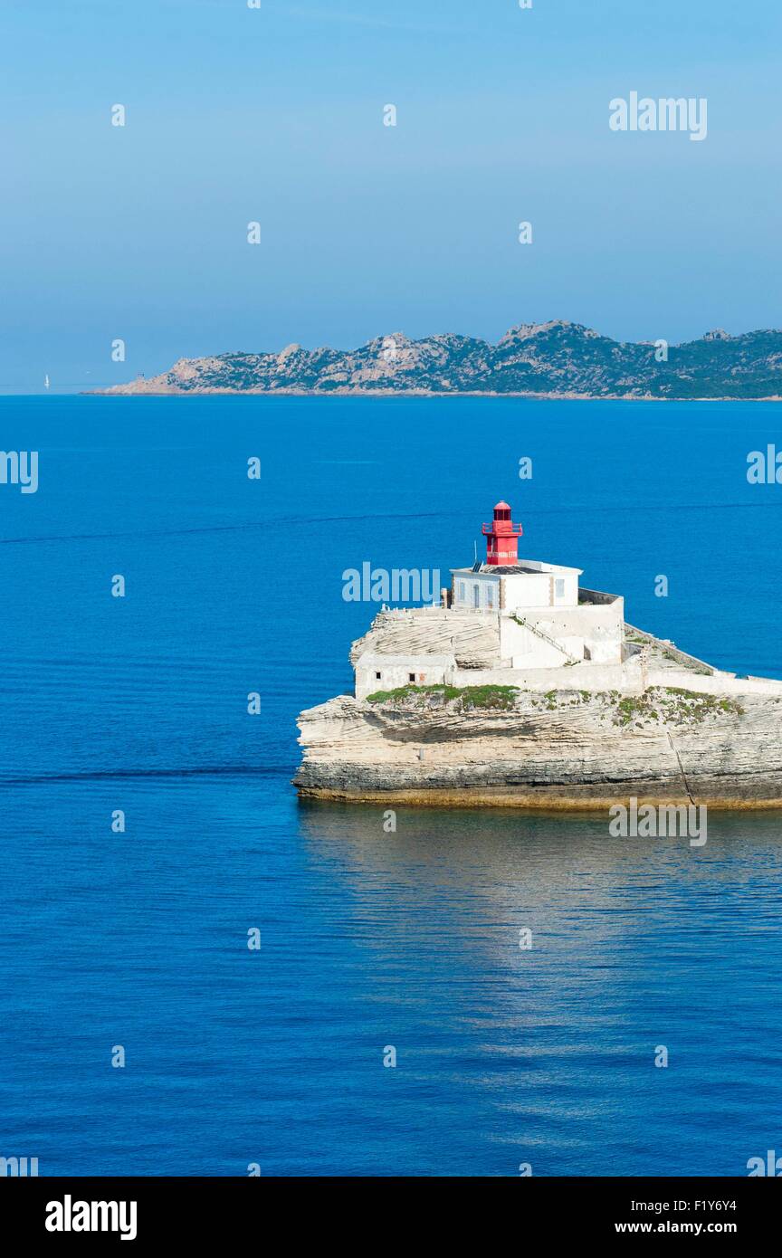 France, Corse du Sud, Bonifacio, Madonetta lighthouse Stock Photo