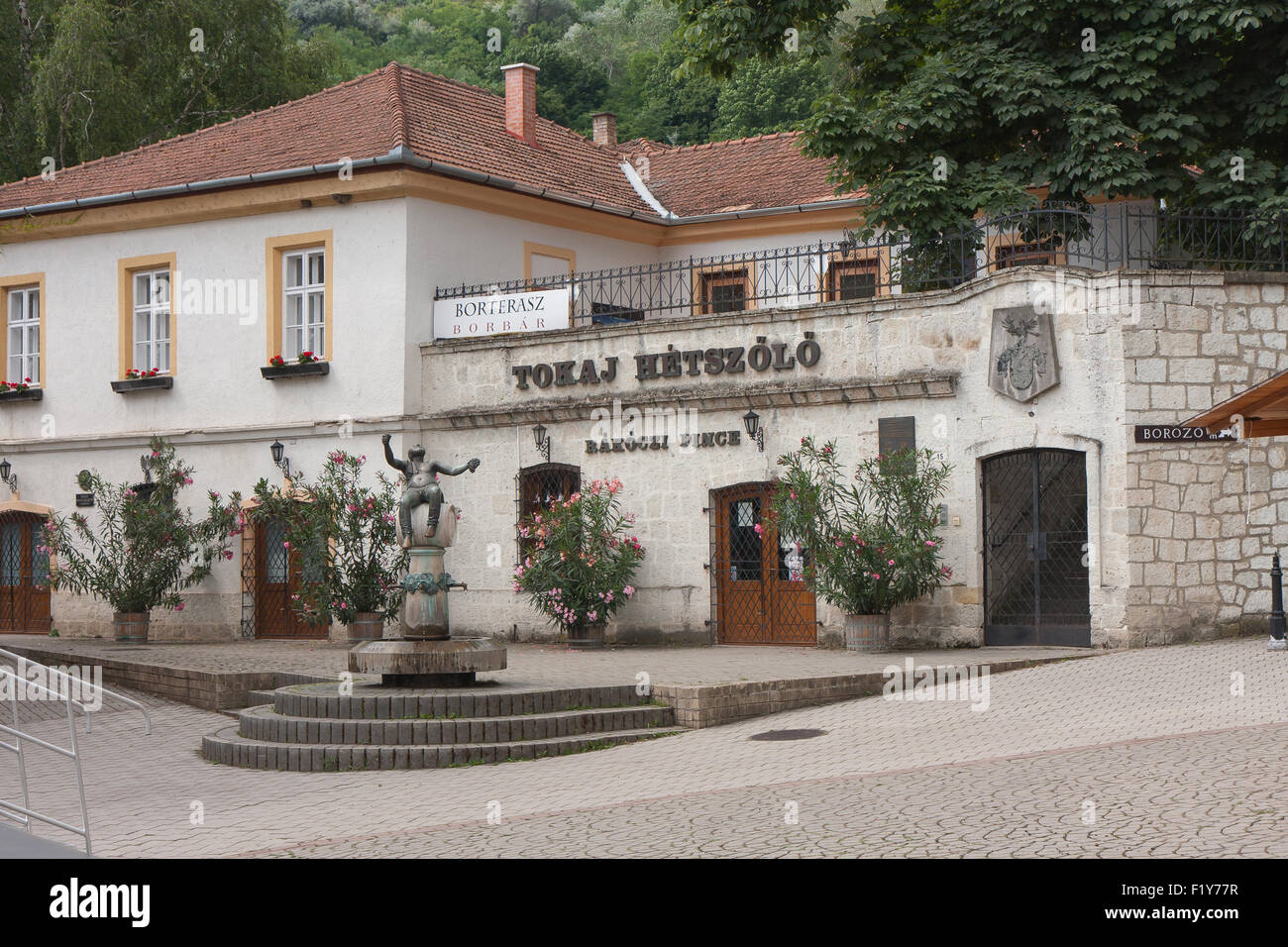 Tokaj, Hungary-June 29, 2015:  The entrance to the winery cellars where the wine Tokaj gets aged Stock Photo