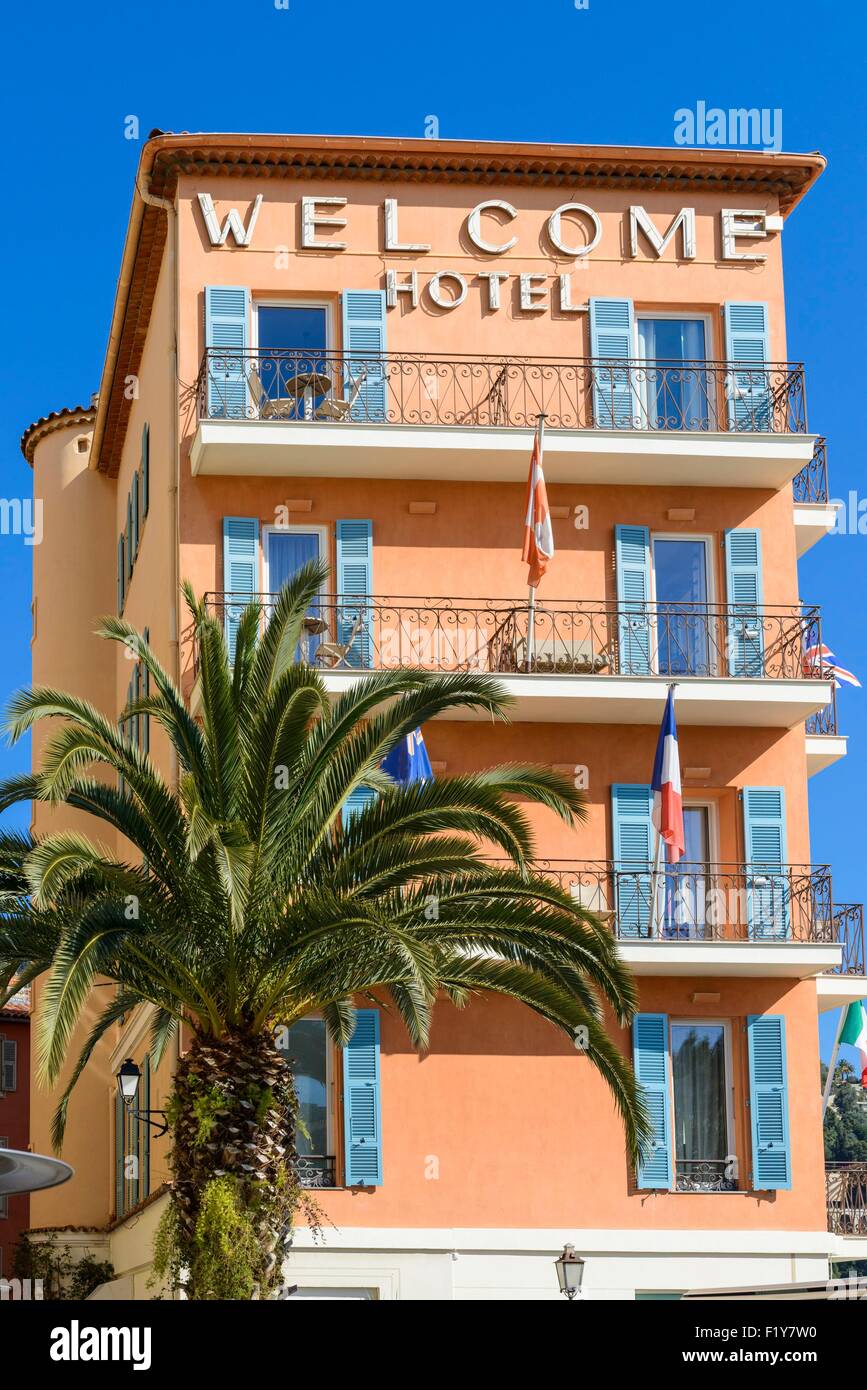 France, Alpes Maritimes, Villefranche sur Mer, Welcome hotel Stock Photo