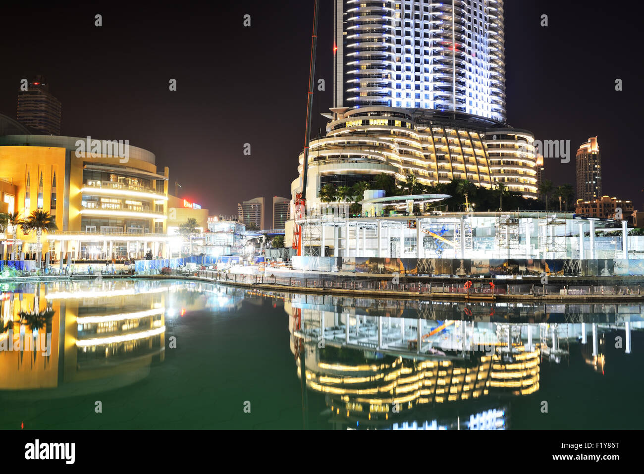 The Night view on Dubai Mall and Address hotel. Stock Photo