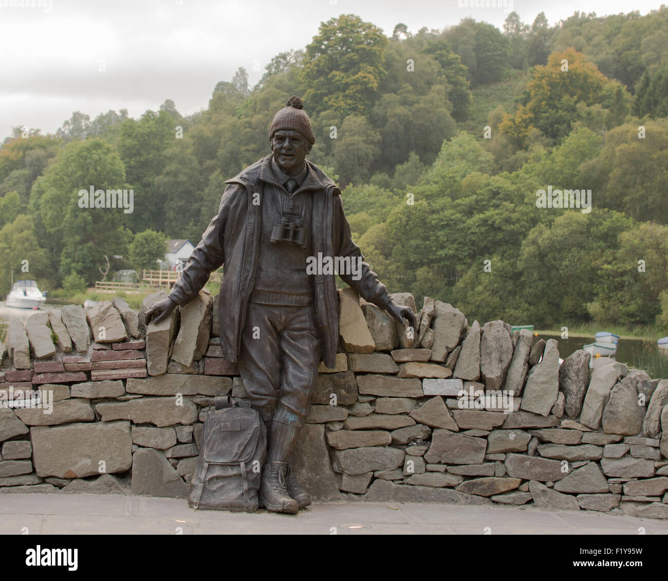 Tom Weir's statue, Balmaha, Loch Lomond, Scotland, UK Stock Photo