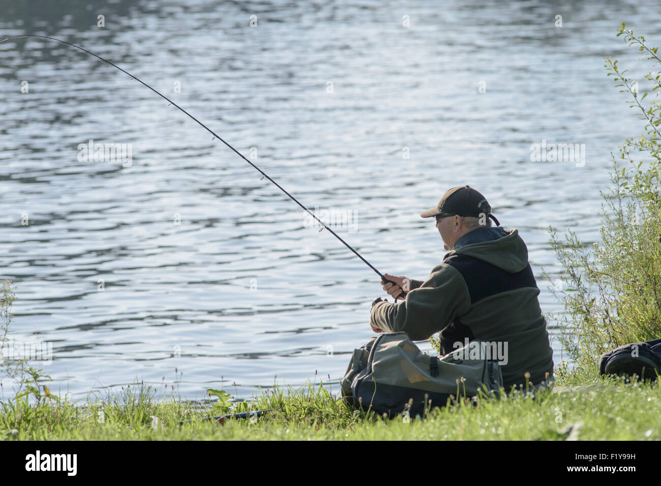 Fishing by the River Thames at KingstonuponThames Stock Photo Alamy