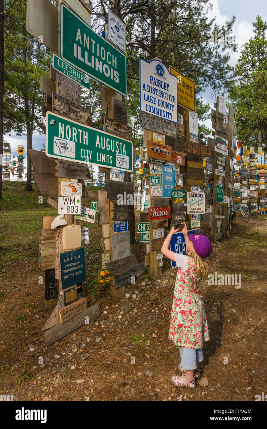 Sign,Canada,Yukon,Tourist,signpost forest Stock Photo Alamy
