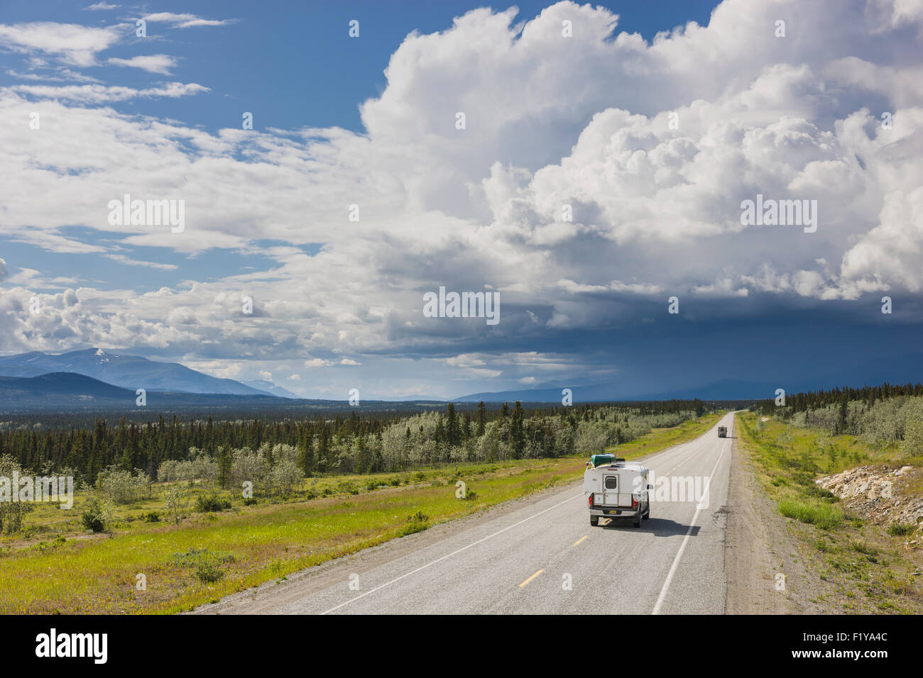 Canada,Camper,Yukon,Alaska Highway Stock Photo