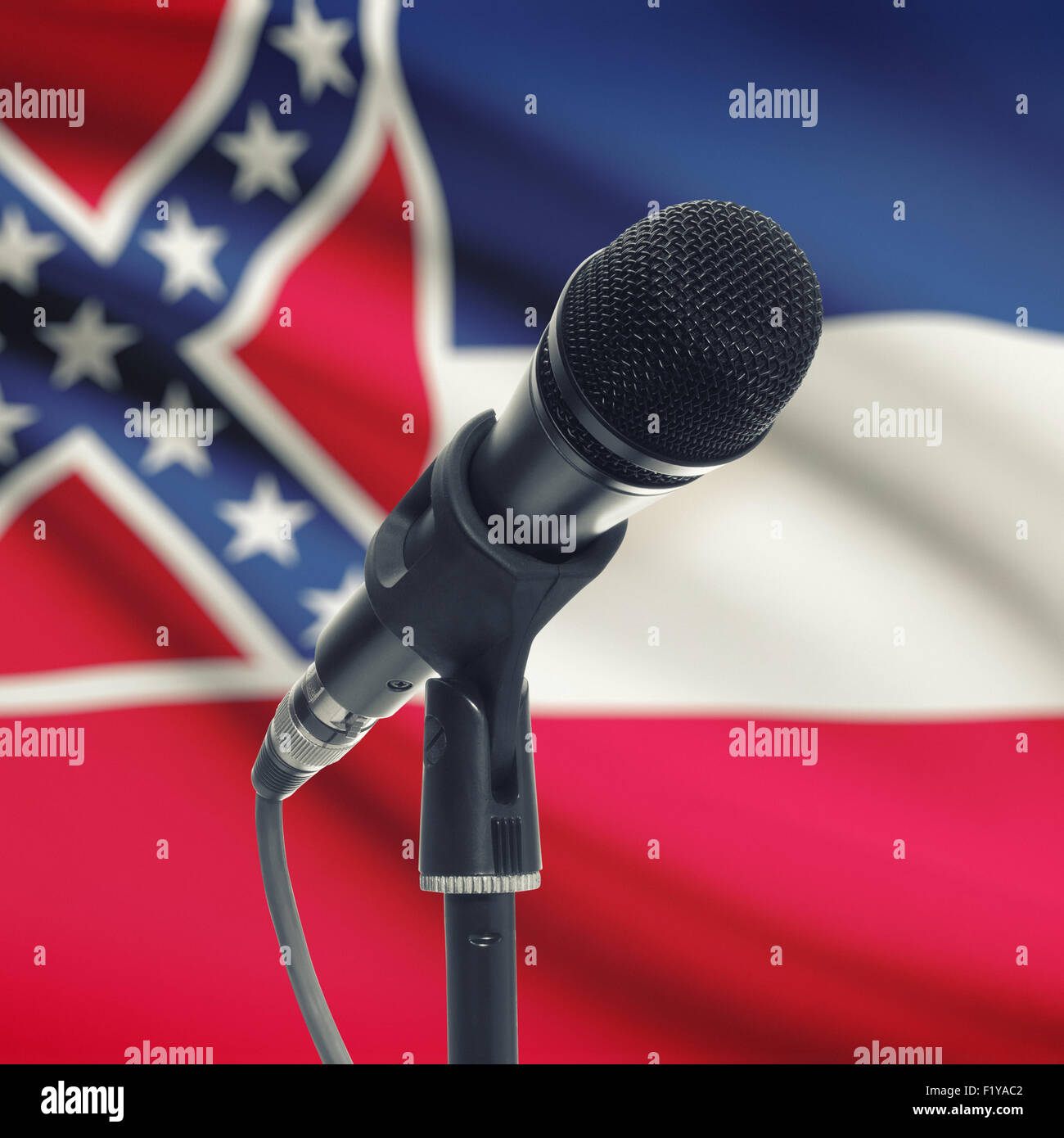 Microphone with US states flags on background series - Mississippi Stock Photo