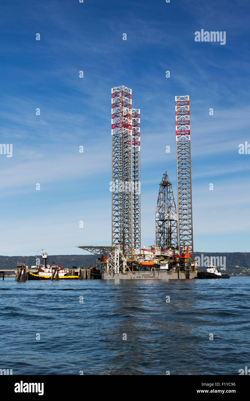 Pier,Alaska,Oil Rig,jack-up mobile drilling rig Stock Photo